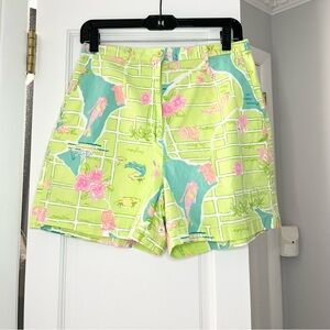 Lilly Pulitzer Women's Cotton Lime Green and Teal Printed Shorts